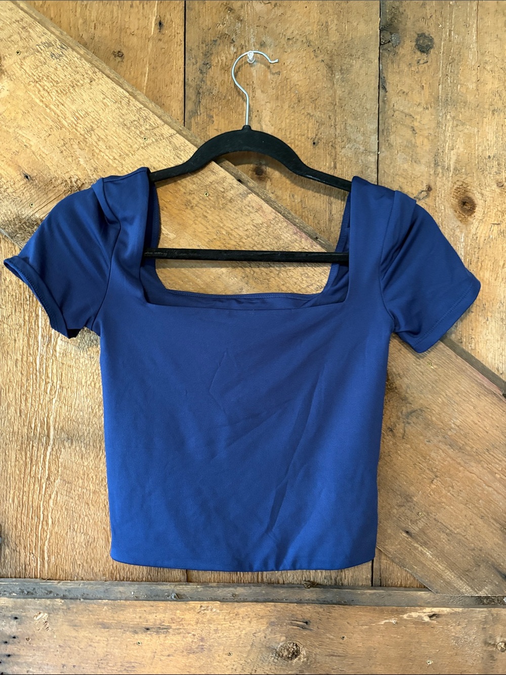 SWS Contour Square Neck Short Sleeve Crop‎ Top Blue Womens Small